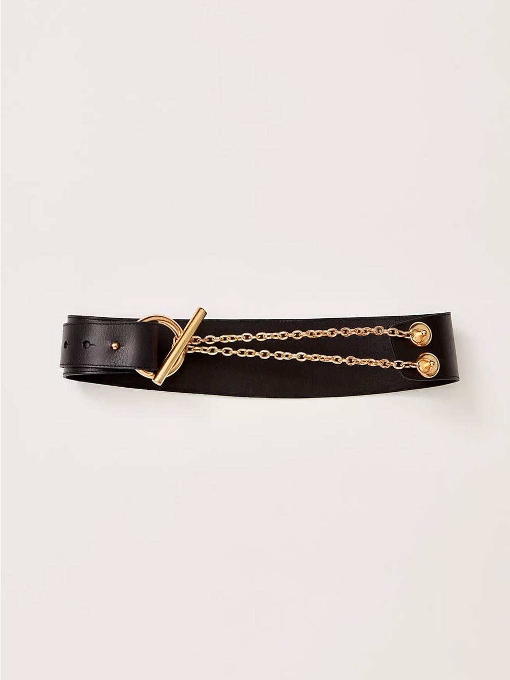 Free People Black Leather Belt with Gold Chain Accent